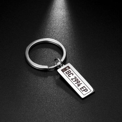 COOLTIME Personalized Stainless Steel Engraved Key Chain For Car Logo Plate Number Name Anti-lost Keychains For Women Men