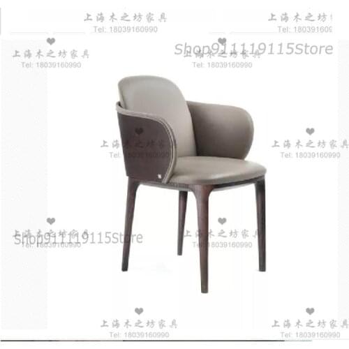 Customized Simple Modern Solid Wood Leather Dining Chair Nordic Creative Cafe Living Room Reception Chair American Desk Computer