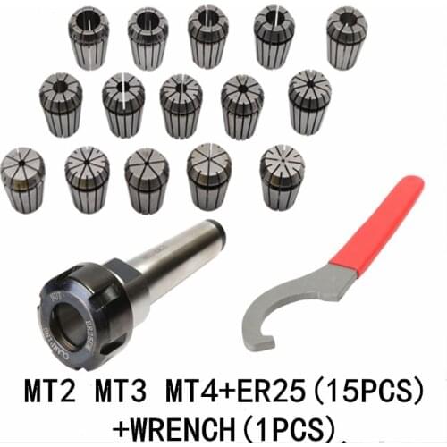 ER25 Spring Clamps 15PCS MT2 MT3 MT4 ER25 1PCS ER25 Wrench 1PCS Collet Chuck Morse Holder Cone For CNC Milling Lathe tool