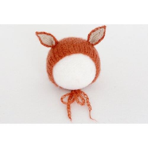 Christmas Newborn fox hat photo props Knit mohair soft bonnet Handmade crochet bonnet Santa Newborn photography props