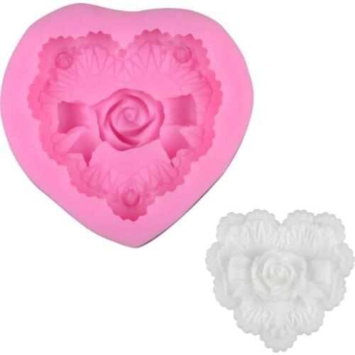 Love Heart Rose Flower Bow Silicone Mold 3D Handmade Fondant Cake Decorating Tools DIY Chocolate Form Soap Making Supplies