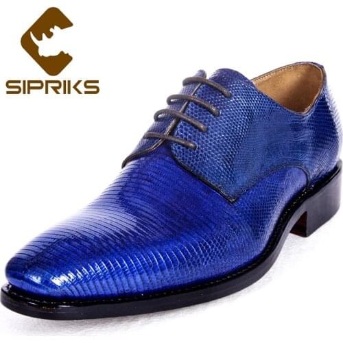 Sipriks Imported Lizard Skin Dress Shoes Mens Luxury Blue Tuxedo Formal Shoes Italian Handmade Goodyear Welted Gents Suit Social