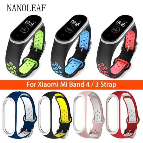 For Xiaomi Mi Band 4 3 Replacement Strap Two-Color Silicone Soft Comfortable Watch Bracelet with Stainless Steel Pin Buckle