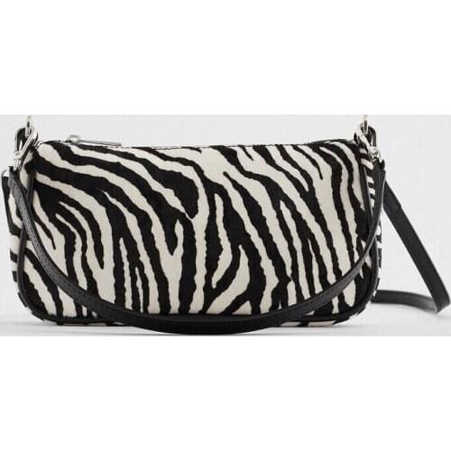 Za Baguette Bag 2021 Spring New Female Bag Black Satin Zebra Denim Single Shoulder Bag Slung Small Square Bag Underarm Bag PU