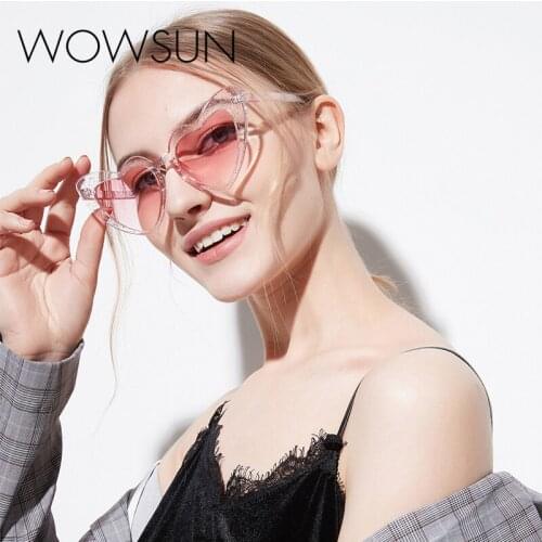 WOWSUN Sunglasses Women Brand Designer Cute Cat Eye Sun Glasses Female Glossy Frame UV400 WO-021