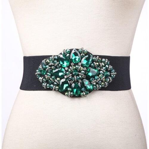 Women Fashion Waist belt Elastic Party Dress Waistband Width Gold Green Grey Crystal Rhinestone Sashes Prom Dress Accessories