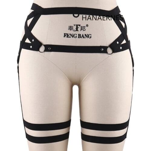 Women Pentagonal Harness Strappy Leg Garter Belt Waist Suspender Caged Punk Gothic Plus Size Elastic Dance Cosplay Rave Clothing