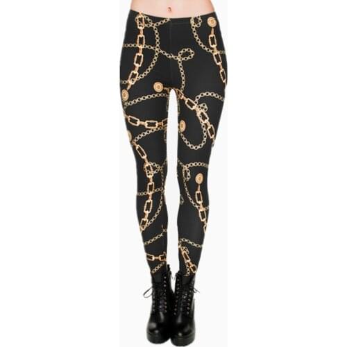 High Elasticity Legging Women Clothing Ladies Full Length Gold Chains Printing Legins Sexy Fitness Pants Workout Leggings