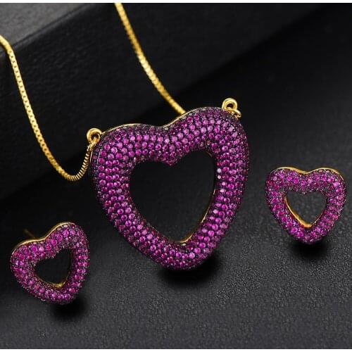 Blachette Sweet Romantic Luxury Cute Heart Pendant Necklace Earrings Jewelry for Bridal Wedding Jewelry Sets Women Daily Party