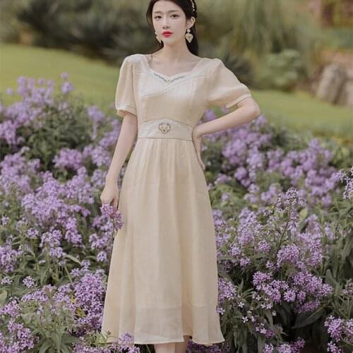 Summer Dress 2021 French Retro Dress Elegant Gentle Style Embroidered Vestidos Fairy Sweet First Love Dress Women