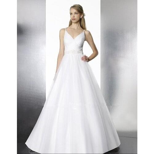 Free shipping 2015 new hot sexy subtle features vestido de noiva V-neck beaded crystal strap a-line wedding dress bridal gown