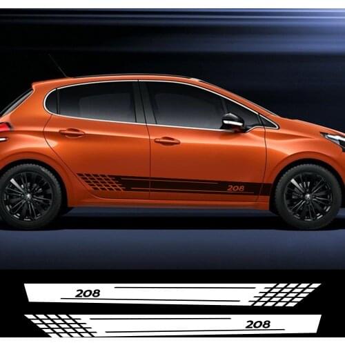 2PCS Auto Decoration Reflective Car Door Side Skirt Stripes Decals For Peugeot 208 Graphical Vinyl PVC Stickers Car Accessories