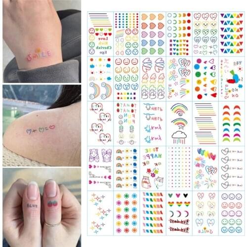 202130PCS ins series Colorful Rainbow Expression Tattoo Sticker Face hand Lovely Body Art Fake Tatoo Temporary Waterproof Taty