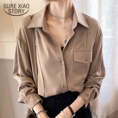 Spring Summer New Chiffon Shirt Blouses Women Loose Long Sleeve Solid White Shirts Tops Female Office Casual Dames Blouse 12891
