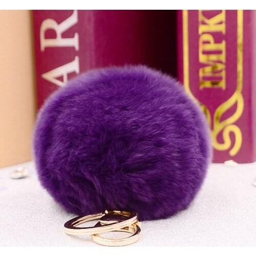 Brand Fluffy Rabbit Fur Pompom 8CM For Bags&Cars Charm Real Natural Fur Balls Genuine Fur Key Chain K005-purple keyring women