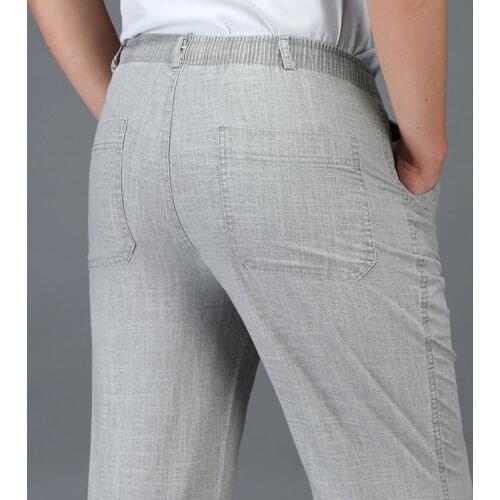 Men Trousers Casual Pants Men Linen Pants Summer Thin Elastic waist Business Office 5XL Plus size