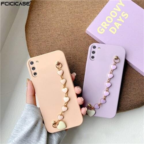 Lovely Heart Bracelet Case For Samsung Galaxy NOTE 10 S21 Ultra S20 S10 Plus M32 M42 M62 M02 M10 M60S TPU Cover With Chain Capa