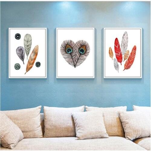 Color feather Nordic simple small fresh triple feather decorative painting canvas paintings