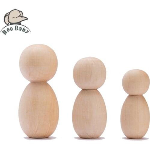 5pc Wooden Peg Dolls Handmade Unfinished Decor Dolls Teething Toys Wood Blank Unpainted Children Goods Newborn Doll House Gifts