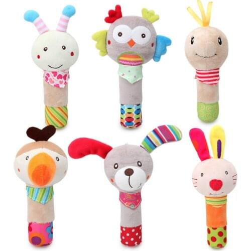 Baby Rattle Mobiles Cute Baby Toys Different Cartoon Animal BB Stick Hand Bell Rattle Soft Toddler Plush Toys for 0-12 Months