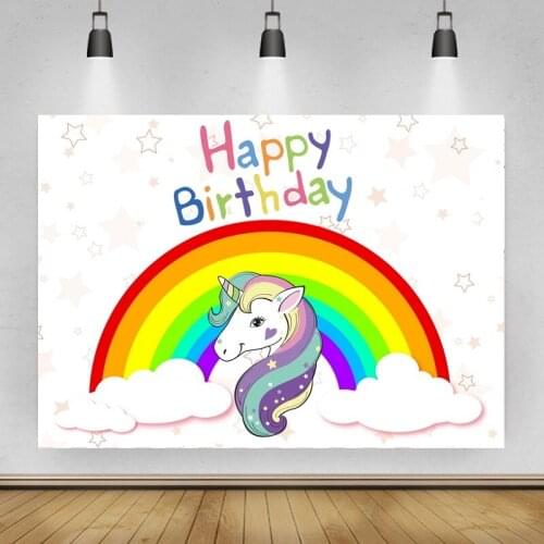 Unicorn with Rainbow Color Baby Shower Portrait Photography Background Vinyl Backdrop Birthday Party Photocall Studio Props