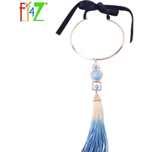 F.J4Z Fashion Luxury Long Contrast Color Velvet Leather Tassel Pendant Womens Choker Necklaces Jewelry Bijoux