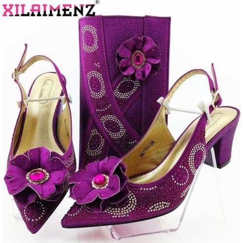 Hot Selling 2019 Winter New Arrivals Royal Wedding Clutch Bag Match African Women Shoes and Bag Matching Set in Magenta Color