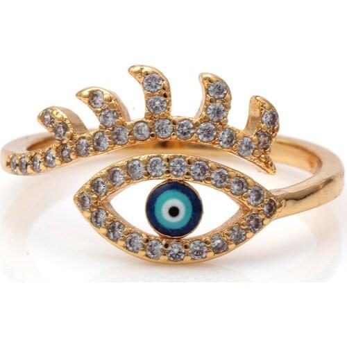 Blue evil eye open ring for women rhinestone pave adjustable cocktail enamel ring ethnic boho jewelry fashion women