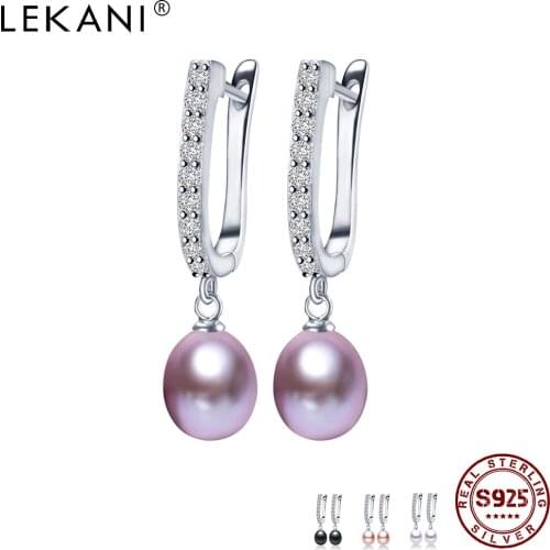 LEKANI 925 Sterling Silver Women’s Earrings Exquisite Large Pearl Earrings Fine Jewelry To Send Friends Valentines Day Gifts