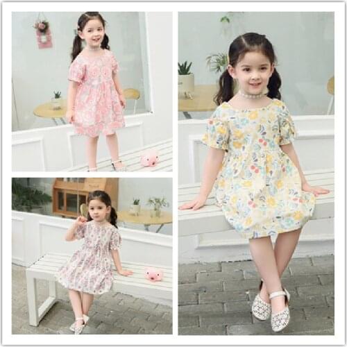 Summer Dress For Toddler Girl 2021 Korean Flower Baby Childrens Clothing O-Neck A-line Princess Dress Direct Factory Wholesale