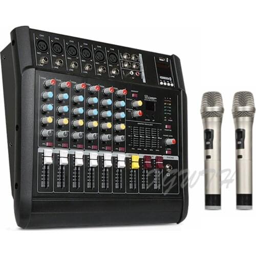 6 way Wireless Microphone Mixer With Power Amplifier Machine Stage Performance Wedding Home KTV Conference Effect Bluetooth