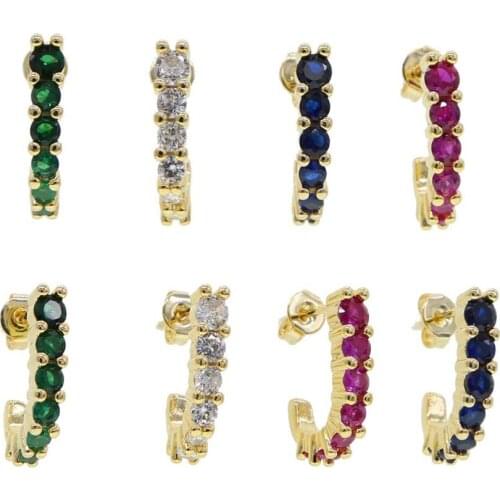 Gold color fashion women girl jewelry mini small red green blue white colorful cz studs 2020 summer new colorful rainbow earring