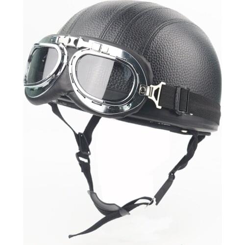 Motorcycle Helmet 55-62cm with Goggles Visor Scooter Road Bike Helmet Motorbike Riding Jet Helmet for Retor Vintage Helmet