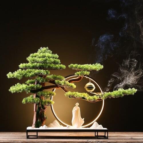 New Chinese style Creative design simulation of plant visitor LED lights Zen garden Backflow censer artificial plants fake plant