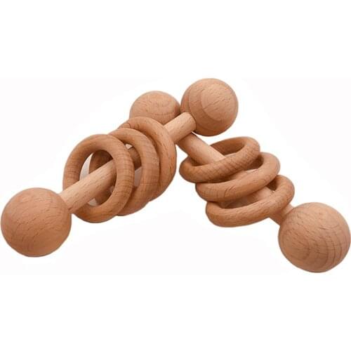 New Arrival Soft Beech Rattle Beech Ring Baby Development Handle Toys Hot Selling WIth Teether Baby Toy