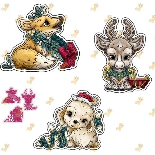 Cute Dog Elk Animal Christmas Cutting Die Scrapbook Embossed Paper Card Album Craft Template Cut Die New for 2021 Arrive