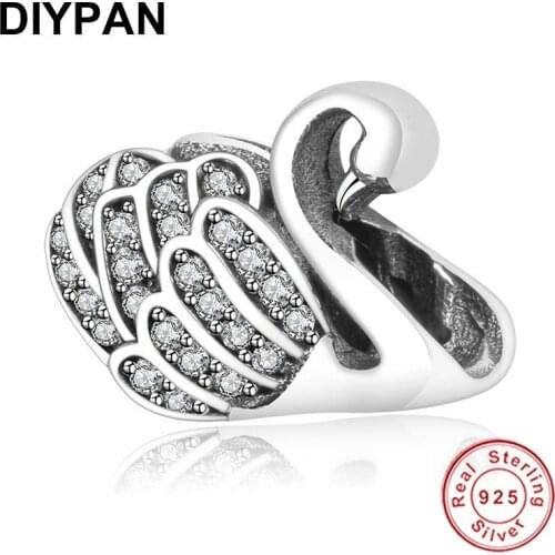 Swan Charms Beads Fit Original Pandora Charms Silver 925 Bracelet Clear Zircon Women Fashion Jewelry Berloque