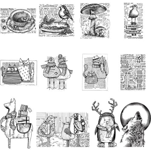 Clear Stamps Adorable Alpaca Penguin Cat Wolf Bird Complex Word Code Flower Tea DIY Scrapbooking Craft Cards 2021 Hot Sale