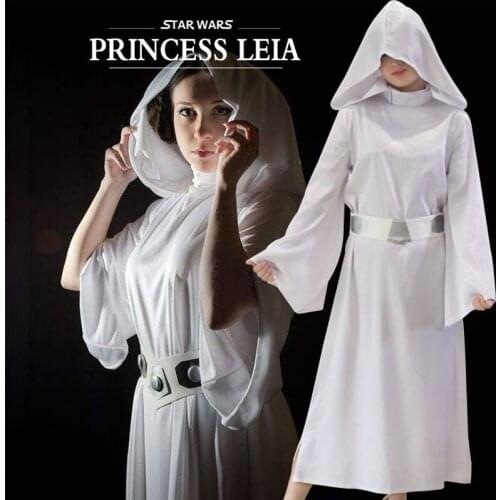 Purim Carnival Cos Princess Leia Organa Cosplay Costume Woman White Long Dress Belt Star Wa Halloween party costume