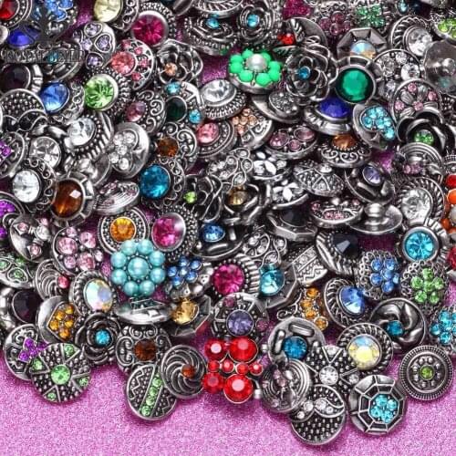 Royalbeier New 100pcs/lot Mixed Rhinestone Styles 12mm Snap Button Jewelry For DIY Snaps Bracelet Snap Jewelry