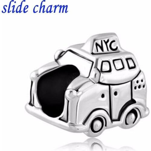 Slide charm Free shipping New European American fashion small ornaments taxi charm beads fit Pandora bracelet