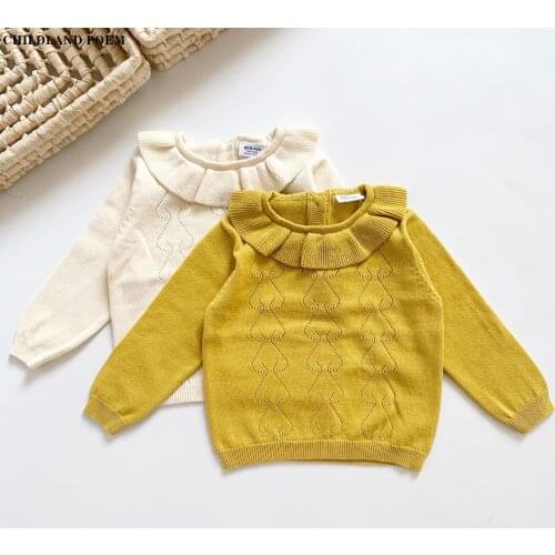 Baby Sweaters Autumn Winter Knitted Girls Sweater Cotton Wool Ruffle Colar Baby Girls Pullover Sweater Toddler Pullover For Girl