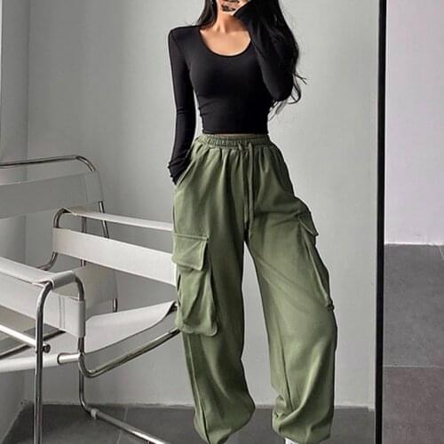 TVVOVVIN Trouser Street Winter High Waist Lace-up Multi-pocket Cargo Pants Loose Casual Tie Feet Women Sweatpants J1W5