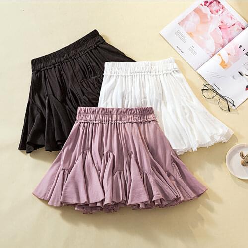 Abrini Skirt Ruffles A-line Mini Beach Skirt South Korean Solid Skirt Students High Waist Skirts Women Skirt Women 2020 Summer
