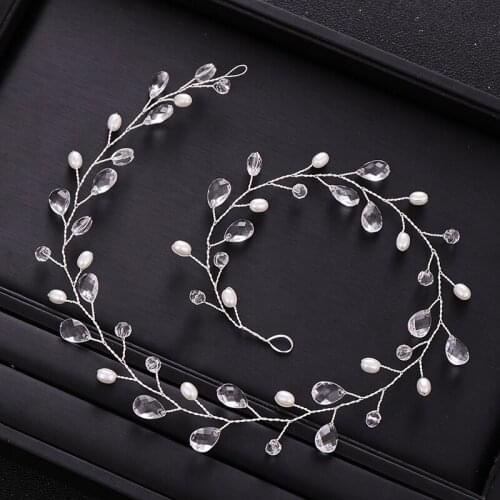 Bridal Hair Accessories Silver color Crystal Pearl Headband tiara Women Hair Vine Headpiece Wedding Hair Jewelry Accessories