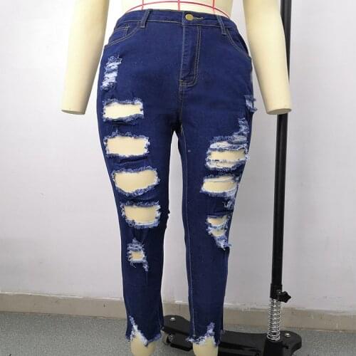 Women Stretch Skinny Ripped Hole Washed Denim Plus Size Jeans Summer Female Slim High Waist Pencil Pants Streetwear Denim