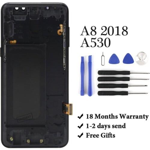 5.6" For Samsung A8 2018 LCD A530 A530F A530N A530DS Black AMOLED Digitizer Display Spare Parts Pantalla Touch Assembly