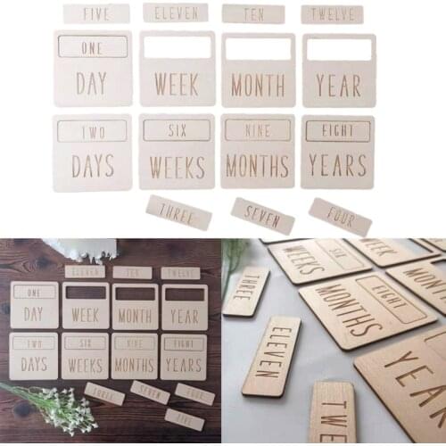 1set Wooden Baby Milestone Cards Blocks Baby Birth Monthly Growth Recording Cards Newborn Photography Props Souvenir