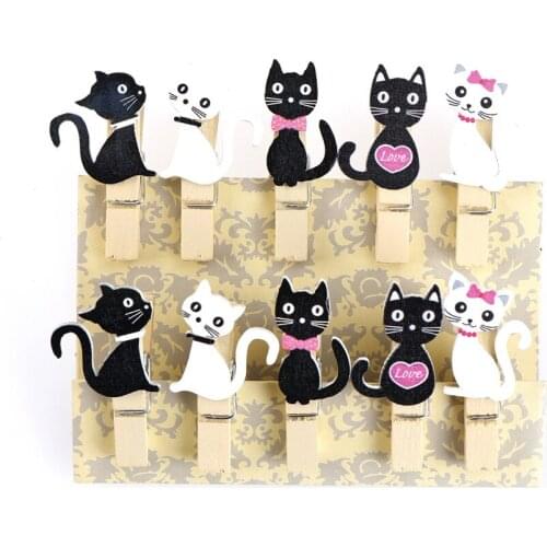 10pcs Kawaii Wood Paper Clip For Bag Japanese Cat Wooden Clips With Hemp Rope Mini Nice Food Clip
