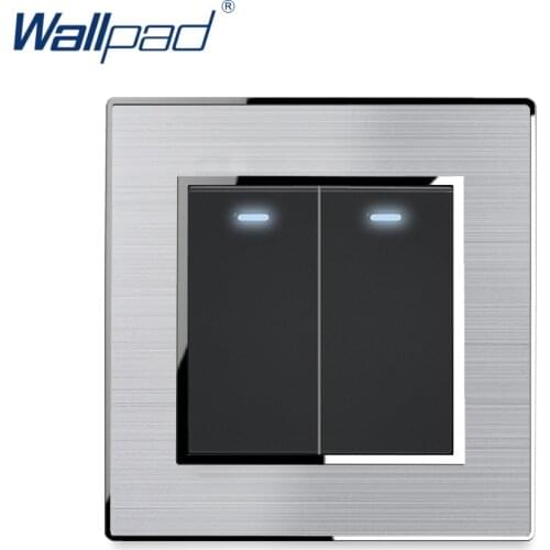 2 Gang 2 Way Light Switch With LED Indicator Stainless Steel Panel With Silver Border Wallpad Wall Switch 16A AC110-250V
